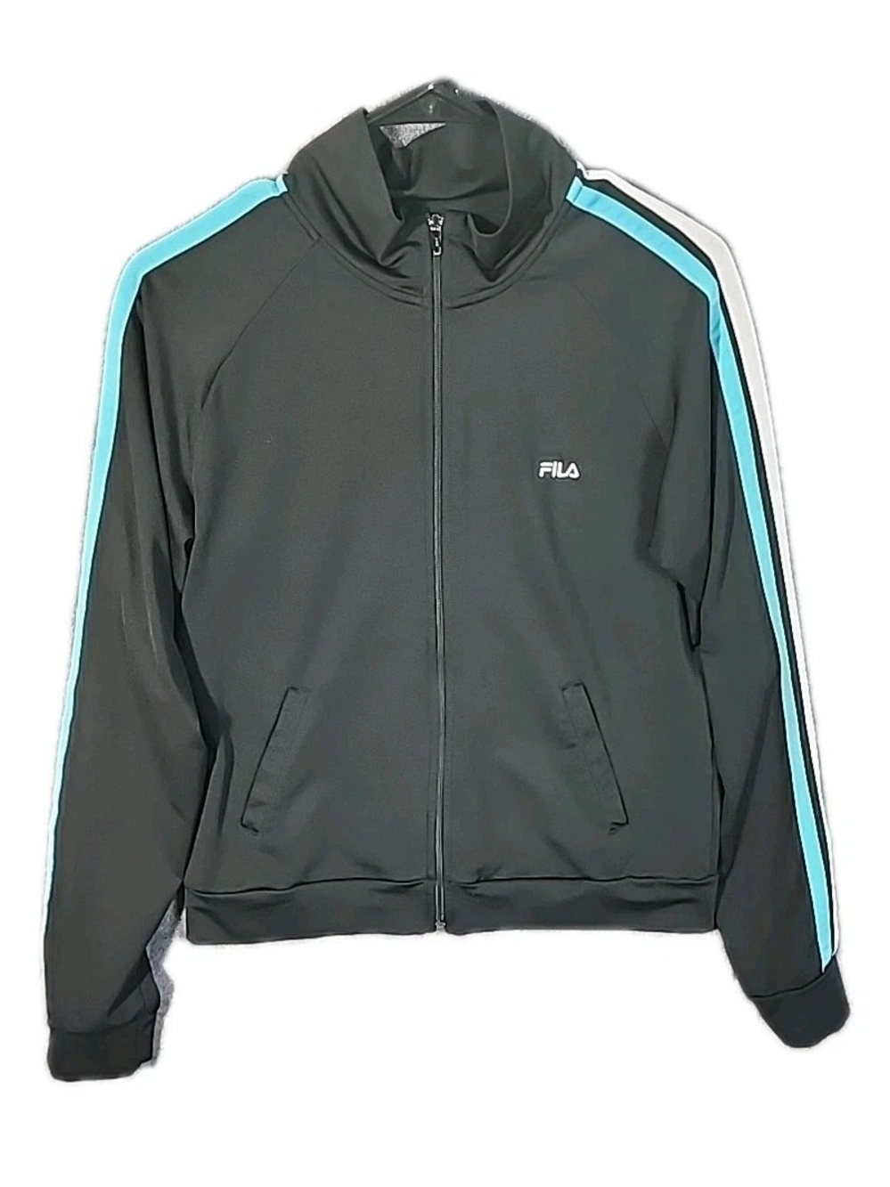 Fila Womens Black With Blue Track Style Zip Jacket Medium